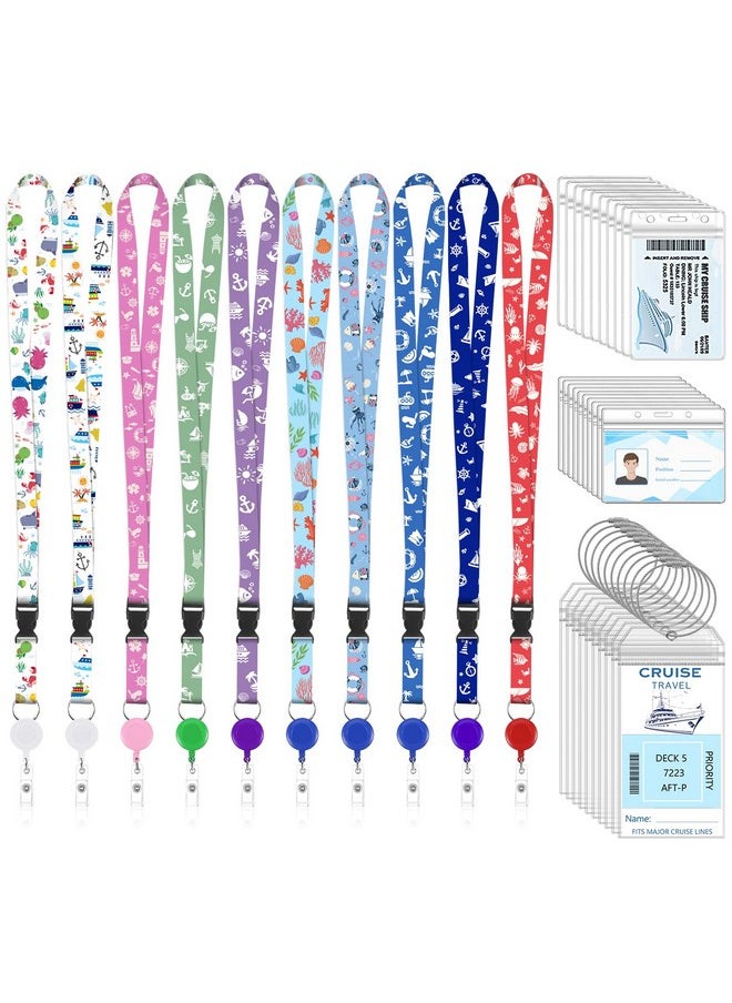 Prudiut - 40 Pcs Cruise Lanyard Kits Includes 10 Pack Cruise Lanyards With 10 Pack Cruise Luggage Tag Holder And 20 Pack Waterproof Badge Holders Cruise Ship Essentials For Cruise Ship Key Cards - Image 1