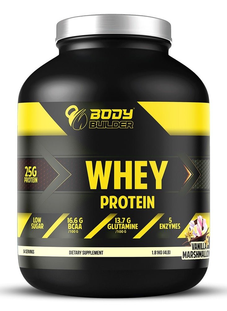 Body Builder - Body Builder 100% Whey Protein, Lean Muscles Growth and Support Recovery, Vanilla Marshmallow Flavor, 4 Lbs - Image 1