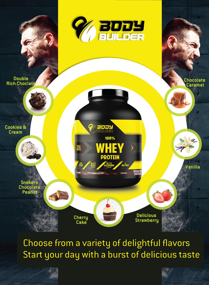 Body Builder 100% Whey Protein, Lean Muscles Growth and Support Recovery, Vanilla Marshmallow Flavor, 4 Lbs