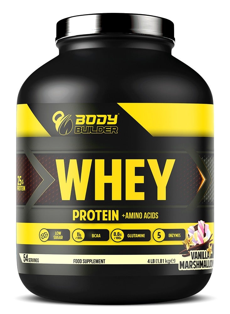 Body Builder Body Builder 100% Whey Protein, Lean Muscles Growth and Support Recovery, Vanilla Marshmallow Flavor, 4 Lbs - Image 1
