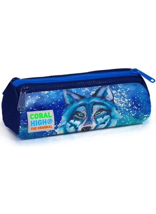CORAL HIGH Kids Navy Blue Wolf Patterned Three Compartment Pencil Bag 22043