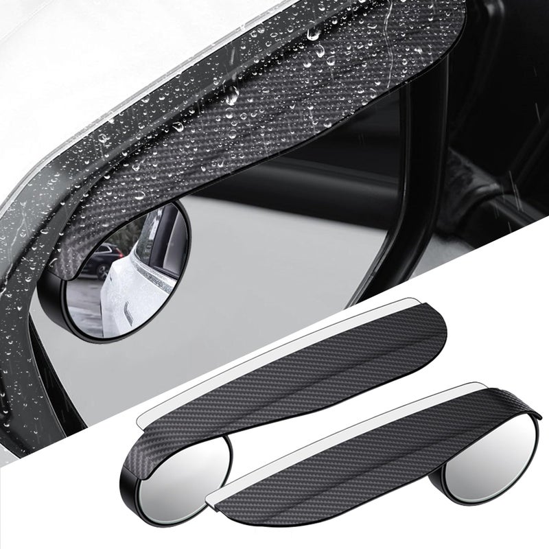 Kutyun 2PCS Blind Spot Mirrors 2in1 Carbon Fiber Rain Eyebrow Reflective Protection Shield Car Exterior Accessories Side Rain Guards with Convex Rear View Mirror Universal for Most Cars - Image 3