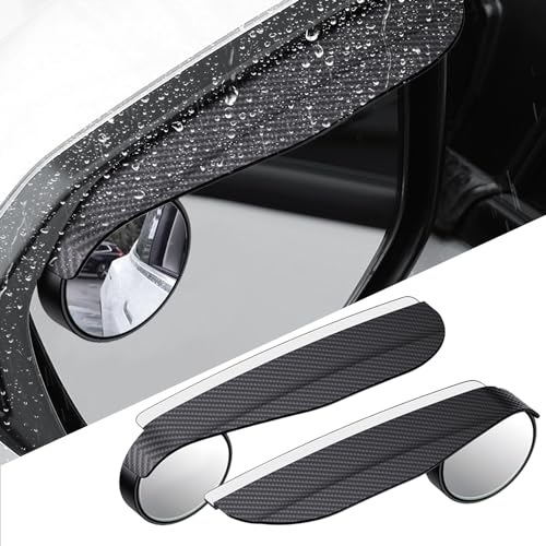 Kutyun 2PCS Blind Spot Mirrors 2in1 Carbon Fiber Rain Eyebrow Reflective Protection Shield Car Exterior Accessories Side Rain Guards with Convex Rear View Mirror Universal for Most Cars - Image 1