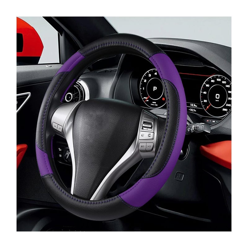 BELOMI Leather Car Steering Wheel Cover, Universal 15 Inch for Car Truck SUV, Non-Slip and Breathable, Sport Style Design Odorless Steering Wheel Protector, Automotive Interior Accessories (Purple) - Image 1