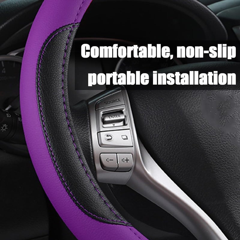 BELOMI Leather Car Steering Wheel Cover, Universal 15 Inch for Car Truck SUV, Non-Slip and Breathable, Sport Style Design Odorless Steering Wheel Protector, Automotive Interior Accessories (Purple) - Image 3