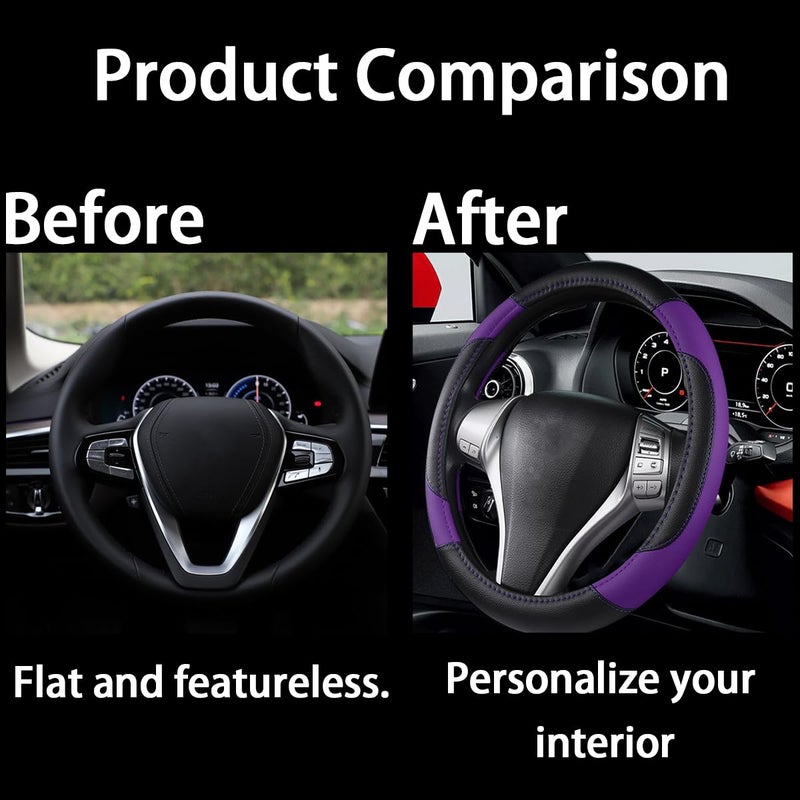 BELOMI Leather Car Steering Wheel Cover, Universal 15 Inch for Car Truck SUV, Non-Slip and Breathable, Sport Style Design Odorless Steering Wheel Protector, Automotive Interior Accessories (Purple) - Image 5