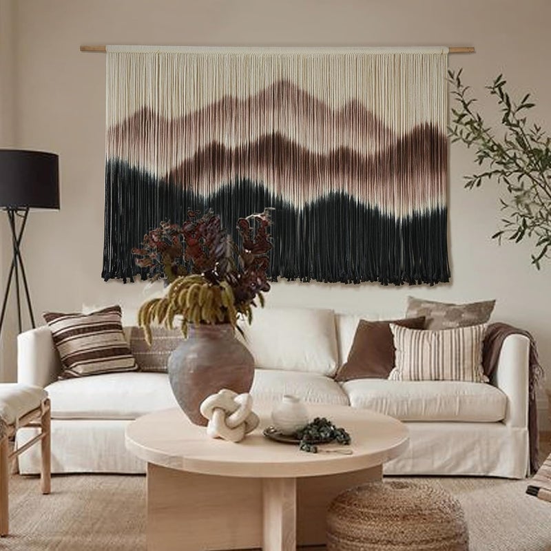 IOWER Heavy load resistant Macrame Wall Hanging 57" W x 35" L Brown Mountain Dip-Dyed Macrame Wall Decor Large Modern Fiber Art Boho Wall Decor Moisture proof - Image 2