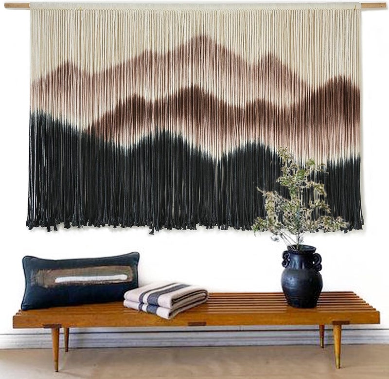 IOWER Heavy load resistant Macrame Wall Hanging 57" W x 35" L Brown Mountain Dip-Dyed Macrame Wall Decor Large Modern Fiber Art Boho Wall Decor Moisture proof - Image 4