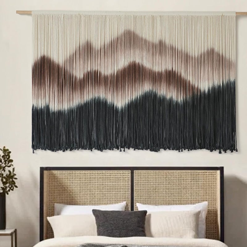 IOWER Heavy load resistant Macrame Wall Hanging 57" W x 35" L Brown Mountain Dip-Dyed Macrame Wall Decor Large Modern Fiber Art Boho Wall Decor Moisture proof - Image 1