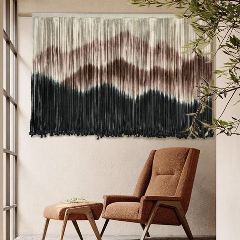 IOWER Heavy load resistant Macrame Wall Hanging 57" W x 35" L Brown Mountain Dip-Dyed Macrame Wall Decor Large Modern Fiber Art Boho Wall Decor Moisture proof - Image 3