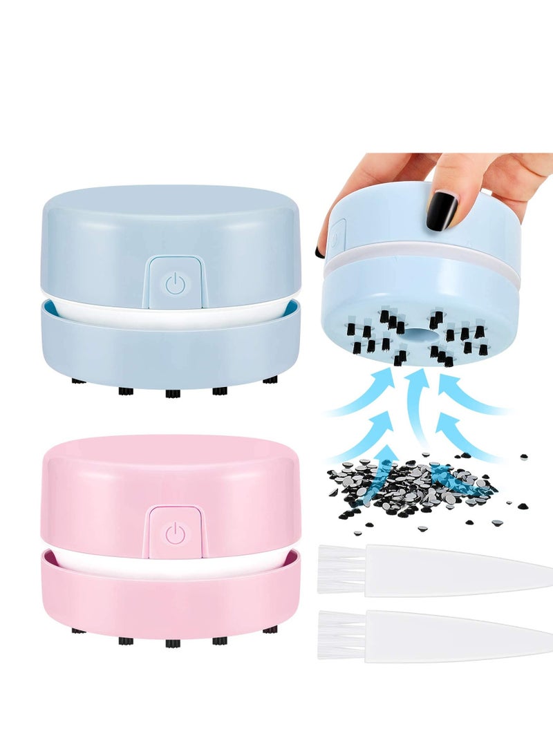 مكانس سطح المكتب، أدوات رسومات الألماس القابلة لإعادة الشحن، لتنظيف الألماس المنسكب، ملحقات رسومات الألماس 5D، منظم مكانس صغيرة للطاولات (وردي وأزرق، مع فرشتين) - Image 1