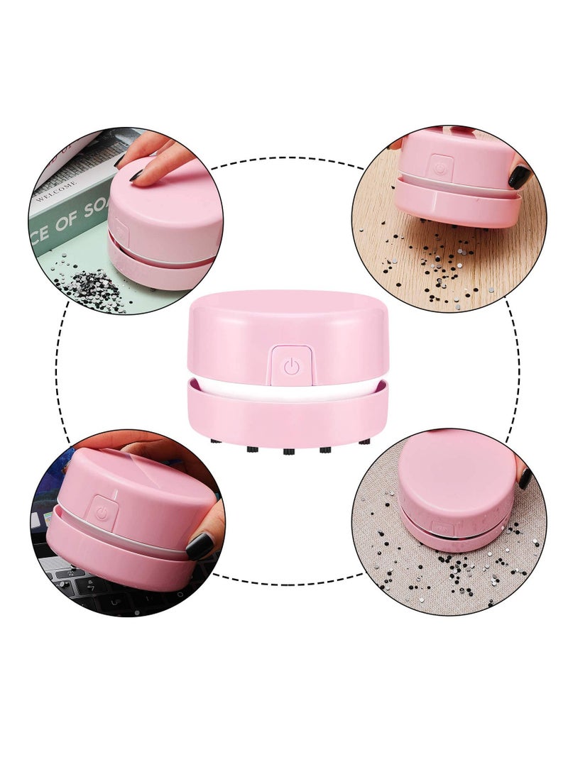 مكانس سطح المكتب، أدوات رسومات الألماس القابلة لإعادة الشحن، لتنظيف الألماس المنسكب، ملحقات رسومات الألماس 5D، منظم مكانس صغيرة للطاولات (وردي وأزرق، مع فرشتين) - Image 5