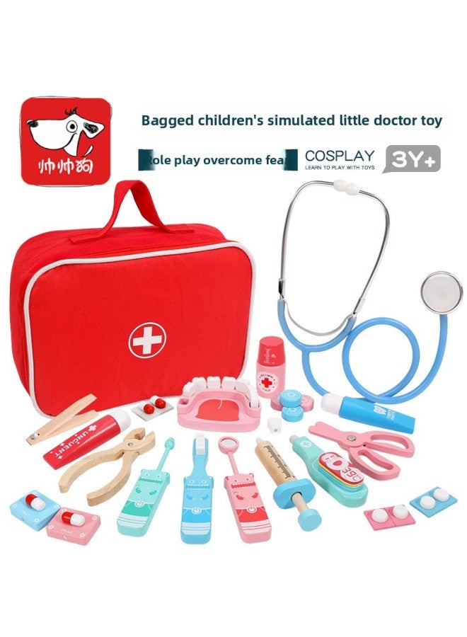 Wooden Baby Children's Medical Tools Play House Simulation Doctor Toy Set Girl Nurse Bag Doctor Toy-Color:Interesting Bag D (powder) - Image 2