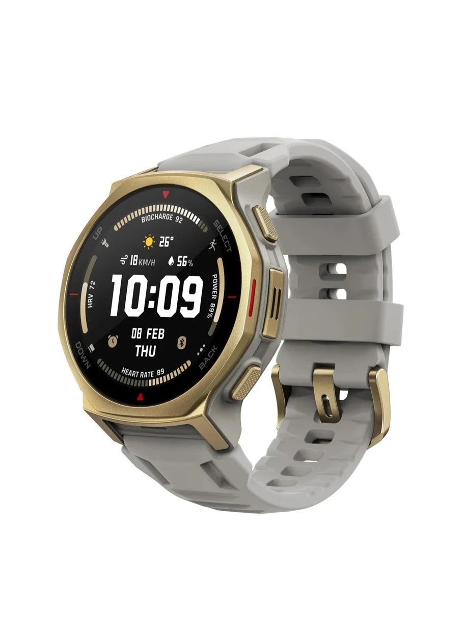 800 mAh Amazfit T-Rex 3 Pro Outdoor Smart Watch 44mm Sapphire AMOLED Display with Flashlight, Ti Bezel, Dual Band GPS, Offline Maps, 17 Days Battery, 10 ATM, 180+ Sports Mode for Android & iPhone, Arctic Gold Arctic Gold