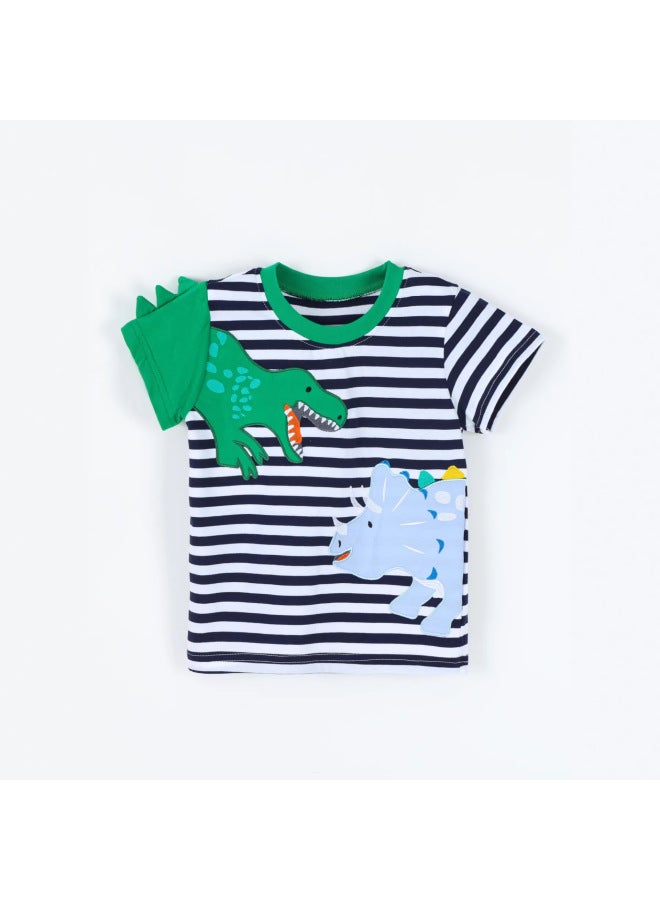 26 New Summer Styles Of Boys' Short-sleeved T-shirts, European And American Fashion Dinosaur Embroidered Kidsren's Round-neck T-shirts Of Kidsren's Clothing
