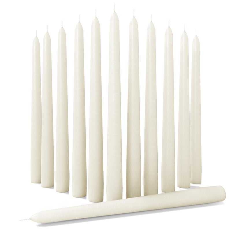 CANDWAX Ivory Taper Candles 12 inch Dripless  Set of 12 Tapered Candles Ideal as Dinner Candles  Smokeless and Unscented Taper Candles Long Burning  Hand Poured Tall Candlesticks