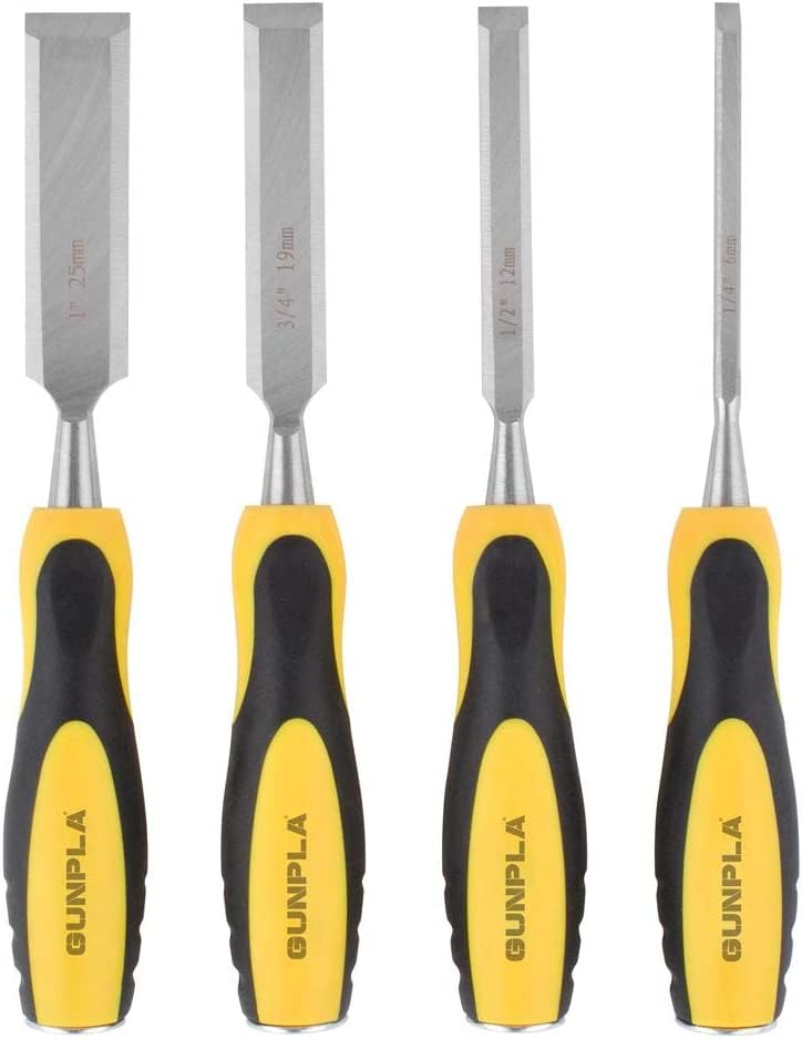 Gunpla 4 Pieces Wood Chisel Set Woodworking Carving Heavy Duty Hand Tools 1/4", 1/2", 3/4" and 1" (6mm, 12mm,19mm, 25mm) with Soft-Grip Handles - Image 1