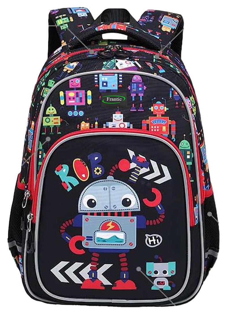 Frantic Waterproof Polyester 26 L School Backpack School Bag Daypack Picnic Bag For Boys & Girls(RR_Black_Robot_Machine) - Image 1