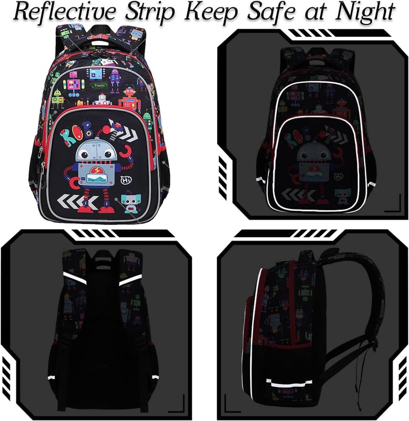 Frantic Waterproof Polyester 26 L School Backpack School Bag Daypack Picnic Bag For Boys & Girls(RR_Black_Robot_Machine) - Image 3