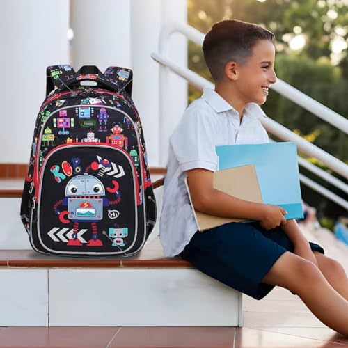 Frantic Waterproof Polyester 26 L School Backpack School Bag Daypack Picnic Bag For Boys & Girls(RR_Black_Robot_Machine) - Image 2
