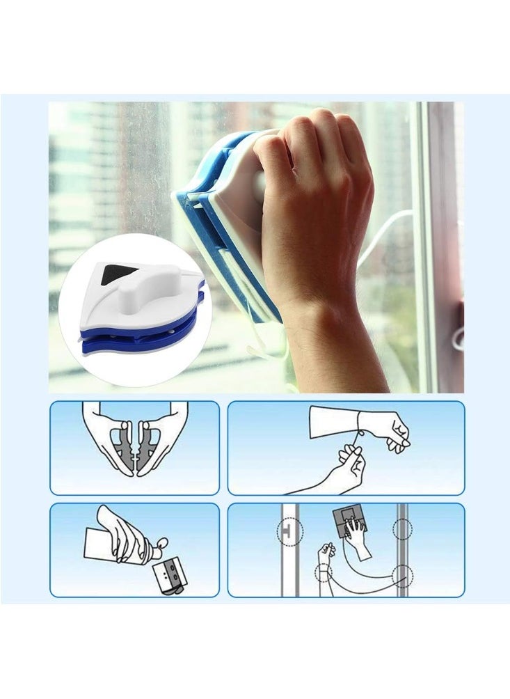 SUKILO - Double-Sided Magnetic Window Cleaner Wiper Brush – Glass Cleaning Tool with Strong Suction & Triangular Design for Single Glazed Windows, Mirrors & Tiles – White - Image 1