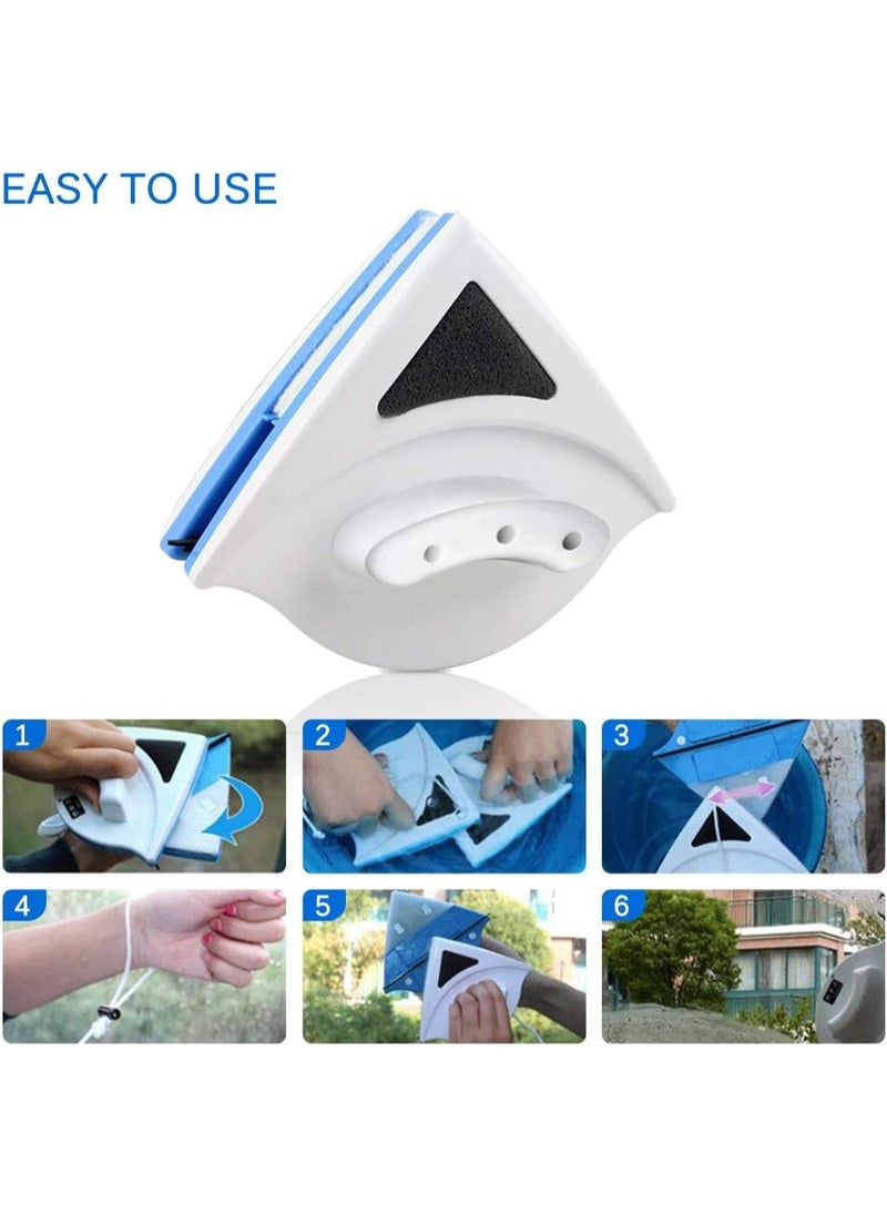 SUKILO - Double-Sided Magnetic Window Cleaner Wiper Brush – Glass Cleaning Tool with Strong Suction & Triangular Design for Single Glazed Windows, Mirrors & Tiles – White - Image 1