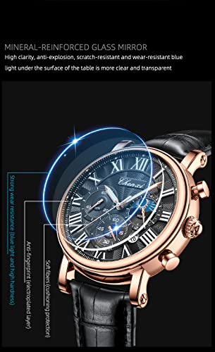 FANMIS Men's Classic Multifunctional Military Sports Analog Watch Business Dress Waterproof Luminous Chronograph Starry Sky Moon Phase Leather Wristwatch (X Black Rose) - Image 4