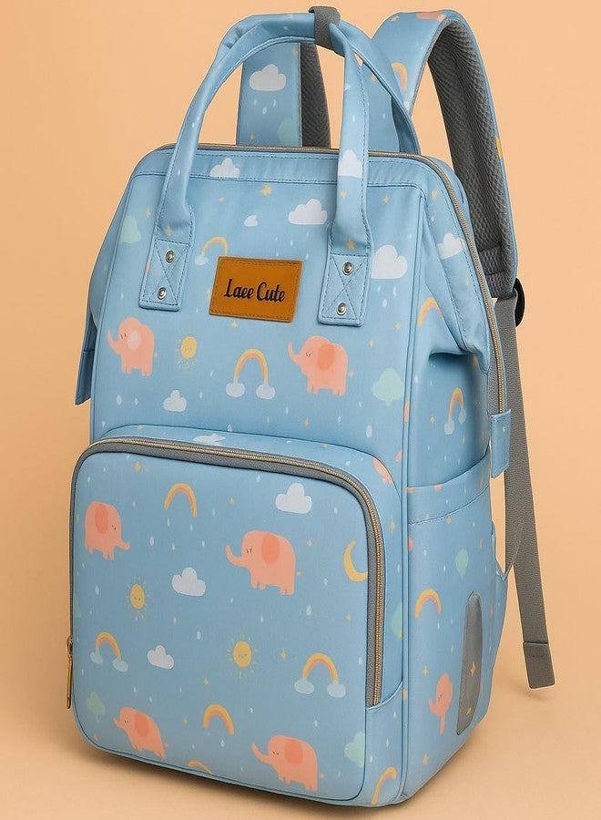 LAEE CUTE Diaper Bag for New Born Baby/Maternity Bags for Mother with Multi Compartments, Insulated Bottle Pockets (BLUE ELEPHANT UNICORN PRINT) - Image 1