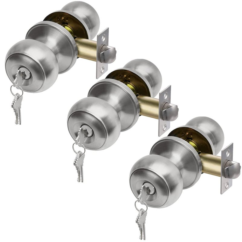 Cml Hardware (3 Pack) Keyed Alike Entry Door Knob  Exterior Door Lock With Same Keys In Solid Stainless Steel For Entrance And Front Door  Round Ball Handle - Image 1