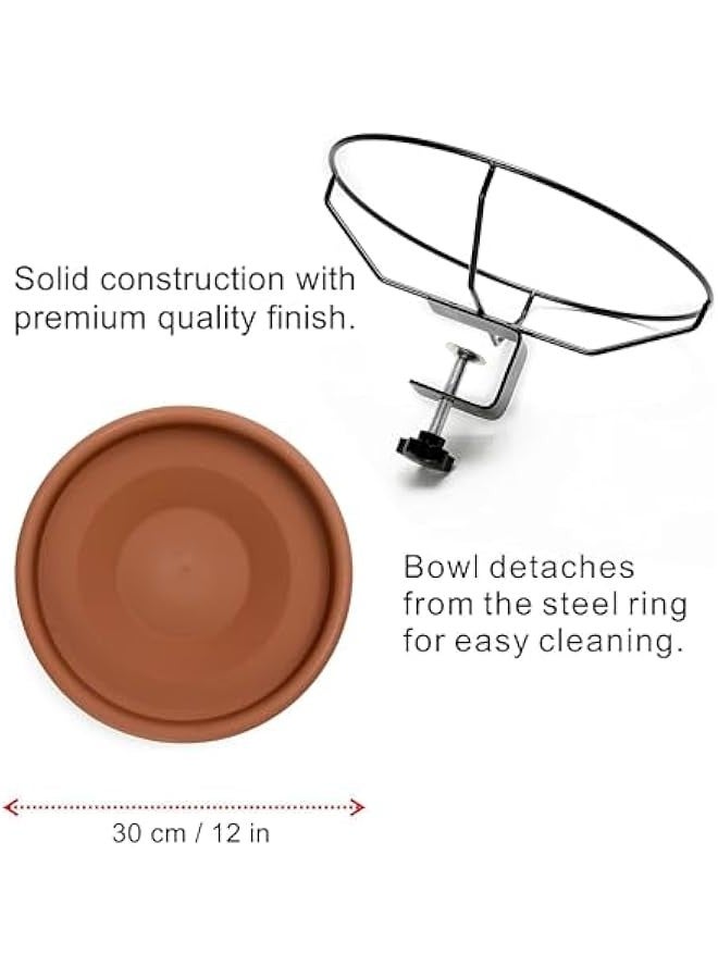 بيوينتي Diylove Bird Bath Deck Mounted Bowl 12 Inches, Balcony Railing Birdbaths Unheated, Bird Bath Fence Clamp Detachable,Heavy Duty Sturdy Clamp, Outdoor Garden Mounted Birdfeeder for Attracting Birds - Image 3