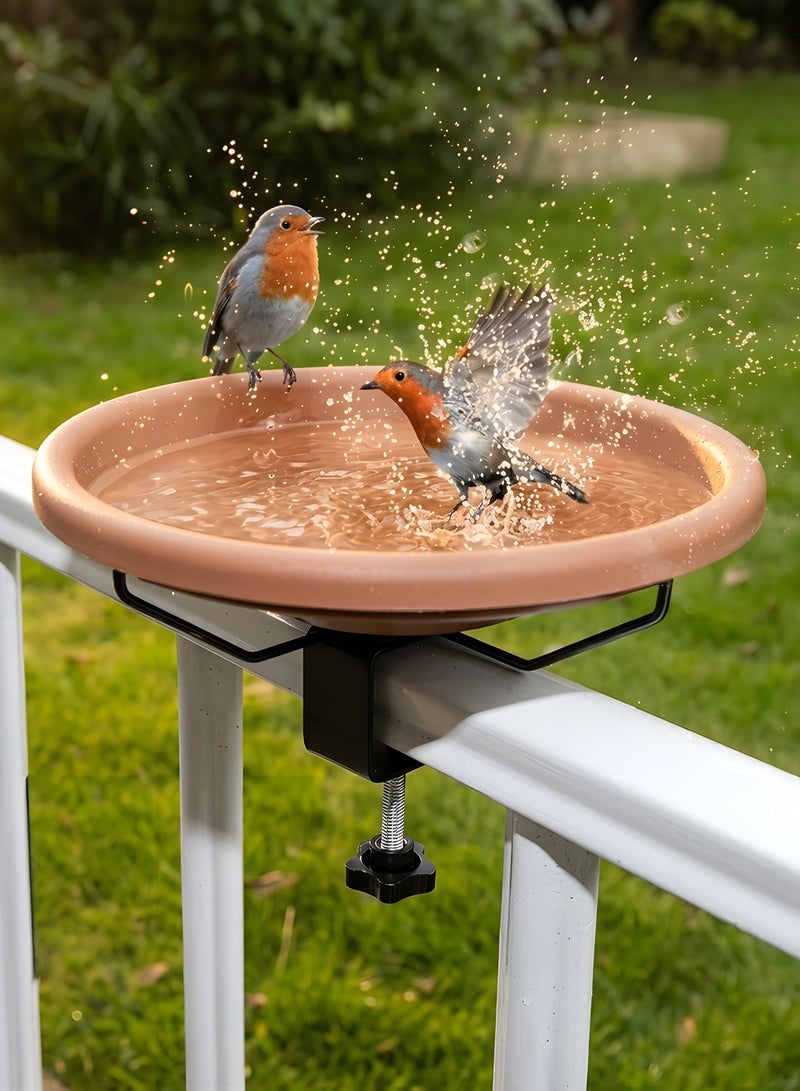 بيوينتي Diylove Bird Bath Deck Mounted Bowl 12 Inches, Balcony Railing Birdbaths Unheated, Bird Bath Fence Clamp Detachable,Heavy Duty Sturdy Clamp, Outdoor Garden Mounted Birdfeeder for Attracting Birds - Image 1