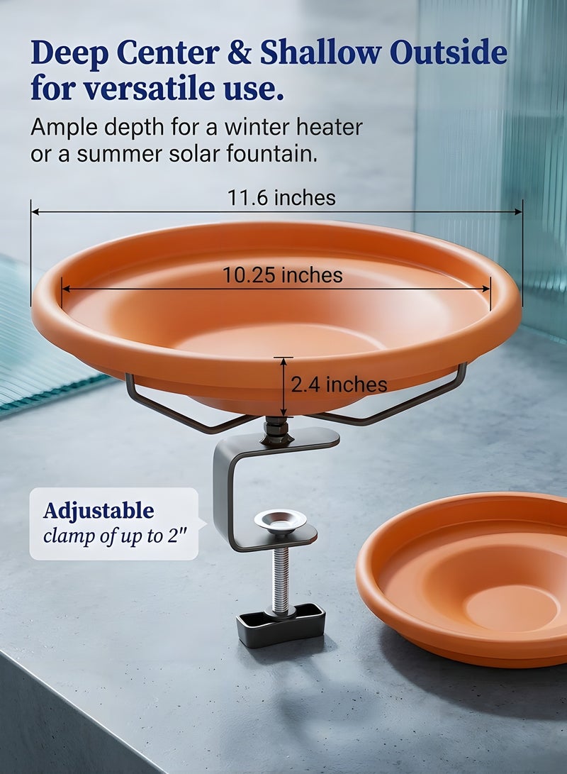 بيوينتي Diylove Bird Bath Deck Mounted Bowl 12 Inches, Balcony Railing Birdbaths Unheated, Bird Bath Fence Clamp Detachable,Heavy Duty Sturdy Clamp, Outdoor Garden Mounted Birdfeeder for Attracting Birds - Image 2
