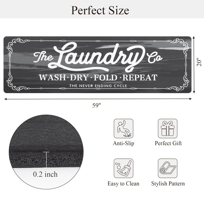 Pauwer Laundry Room Rug Runner 20"x60" Waterproof Rubber Laundry Mat Non Slip Kitchen Mats for Floor Washable Floor Mat Runner Rug for Farmhouse Mudroom Washroom Bathroom Decor - Image 2