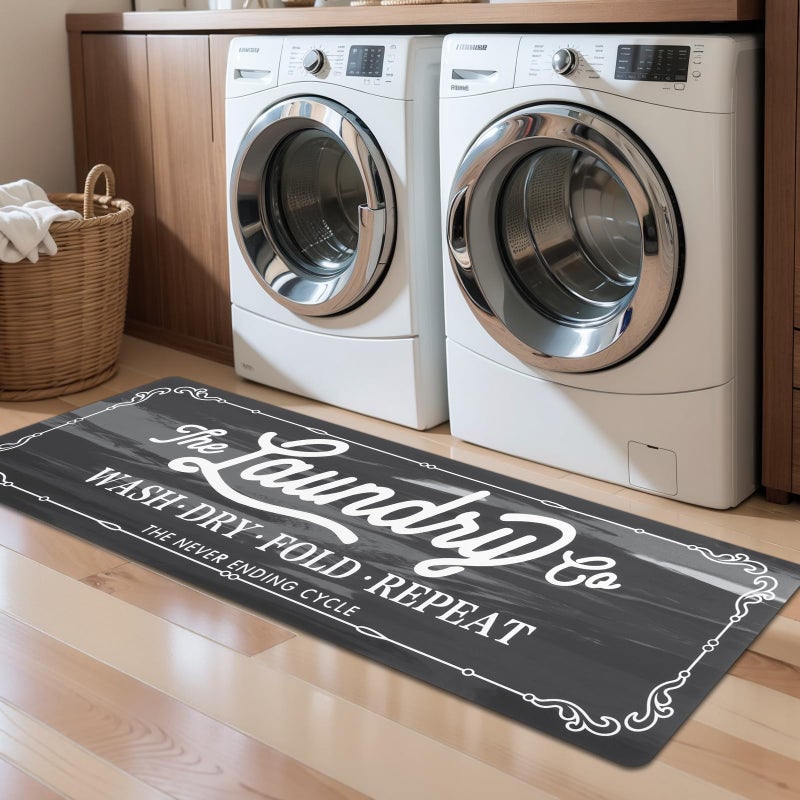 Pauwer Laundry Room Rug Runner 20"x60" Waterproof Rubber Laundry Mat Non Slip Kitchen Mats for Floor Washable Floor Mat Runner Rug for Farmhouse Mudroom Washroom Bathroom Decor - Image 1