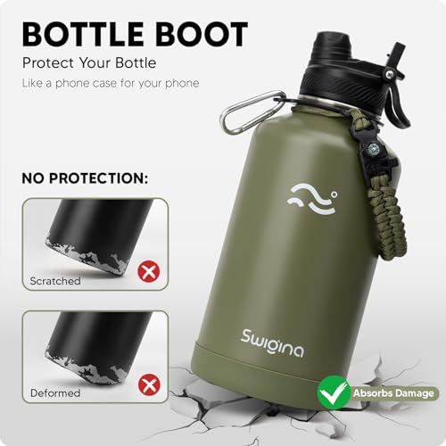 Swigina [2-IN-1 LID] 64 oz Insulated Water Bottle with Silicone Boot (48hrs Cold/24hrs Hot) - DIY Stickers, Leakproof, BPA Free, Half Gallon - Image 4