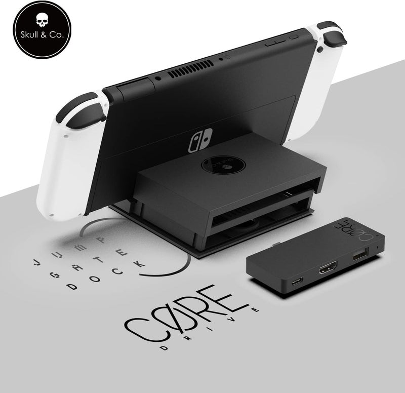 محطة شحن محمولة Skull & Co. Jumpgate Pro مع محور USB قابل للفصل ومحول HDMI للتلفزيون لجهاز Switch OLED والهواتف الذكية وMacBook - أسود (مع كابل تمديد) - Image 3