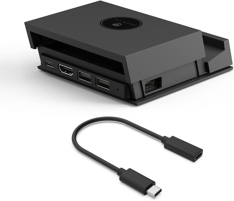 محطة شحن محمولة Skull & Co. Jumpgate Pro مع محور USB قابل للفصل ومحول HDMI للتلفزيون لجهاز Switch OLED والهواتف الذكية وMacBook - أسود (مع كابل تمديد) - Image 1