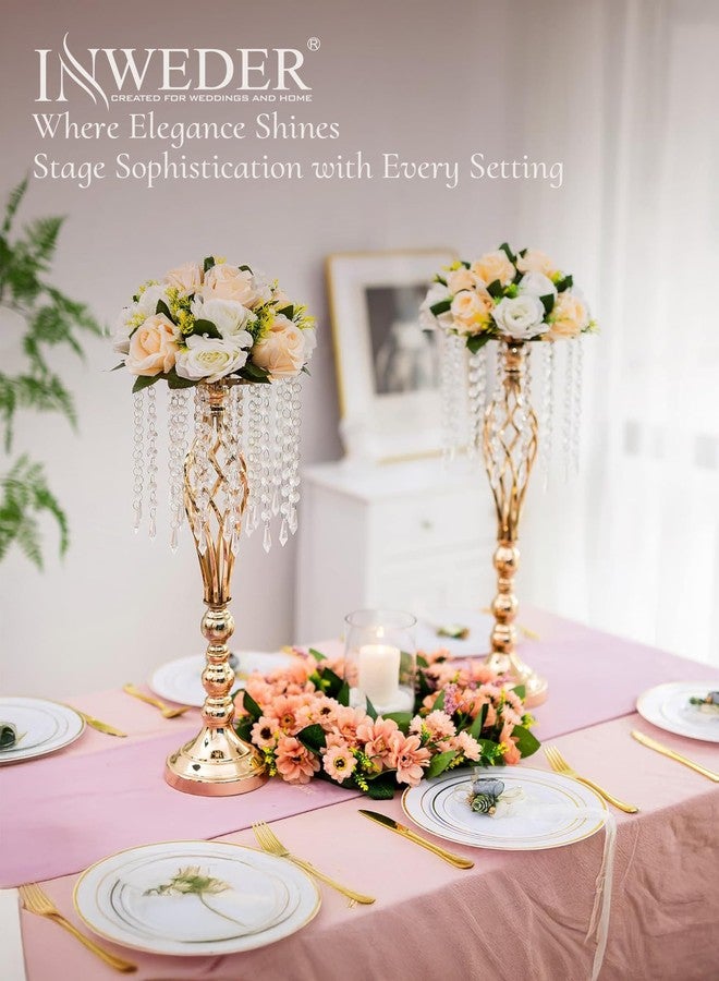 Inweder Gold Vases Centerpieces for Table: 21.7" Tall Flower Stand with Crystal Patent for Wedding Center Piece Party Event Set of 2 - Image 2