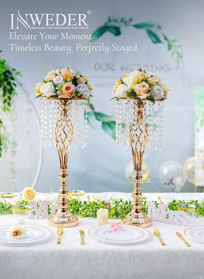 Inweder Gold Vases Centerpieces for Table: 21.7" Tall Flower Stand with Crystal Patent for Wedding Center Piece Party Event Set of 2 - Image 4
