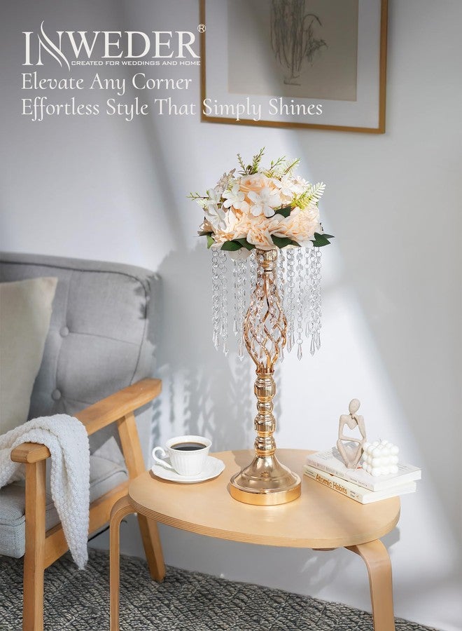 Inweder Gold Vases Centerpieces for Table: 21.7" Tall Flower Stand with Crystal Patent for Wedding Center Piece Party Event Set of 2 - Image 3