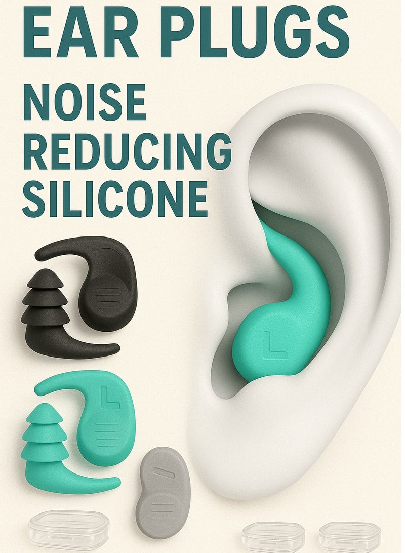 Generic Reusable Silicone Earplugs for Noise Reduction – Soft Comfortable Sleeping & Swimming Ear Plugs with Carrying Case (3 Pairs)  - Image 1
