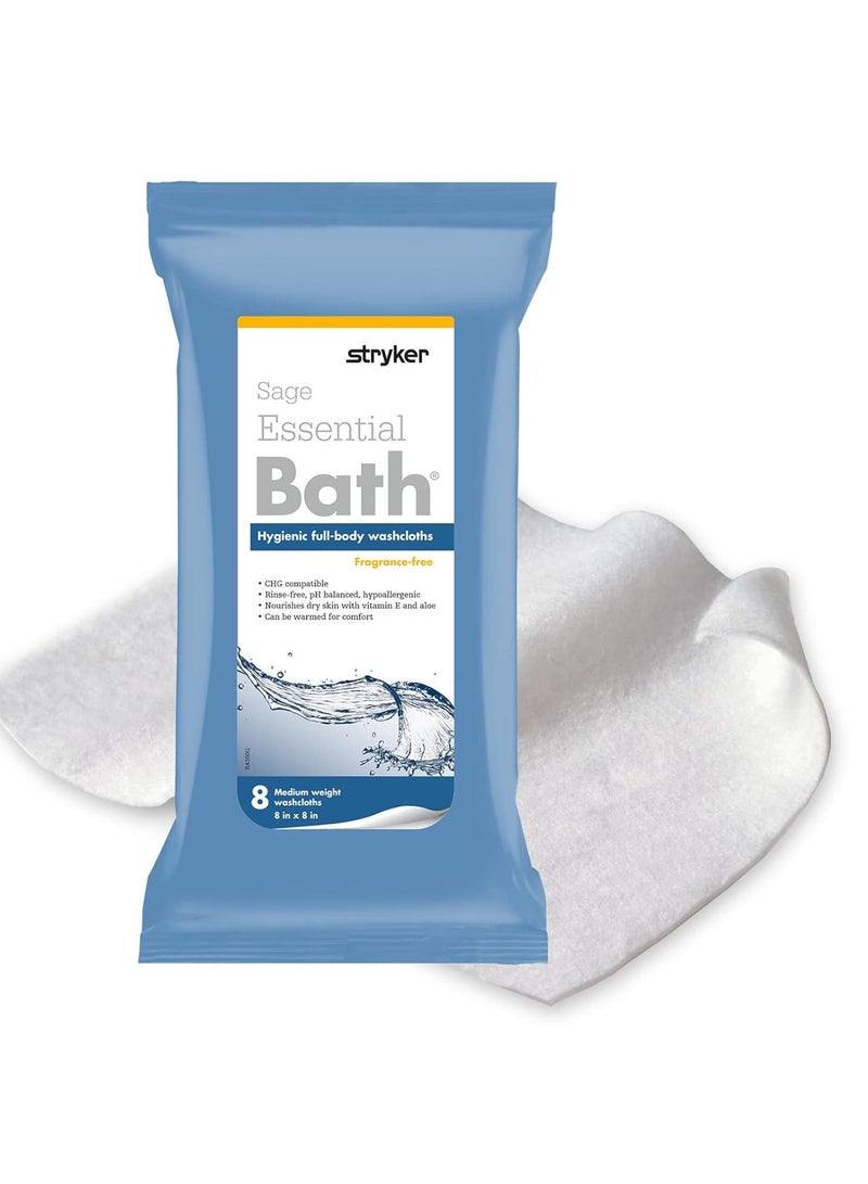 Sage مناديل الاستحمام الأساسية - 1 عبوة، 8 مناديل - بدون شطف، خالية من العطور، مناديل استحمام فائقة النعومة والسماكة - Image 1