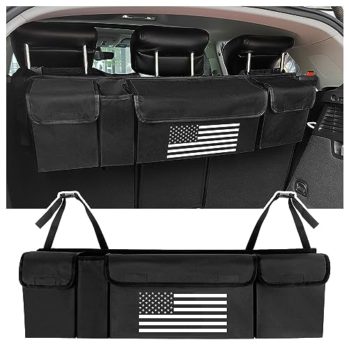 Turcee Car Trunk OrganizerLarge Capacity Car Storage Organizer with US Flag DesignHanging Foldable Car Organizers and Storage Car Interior Accessories Black - Image 1