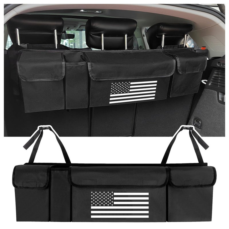 Turcee Car Trunk OrganizerLarge Capacity Car Storage Organizer with US Flag DesignHanging Foldable Car Organizers and Storage Car Interior Accessories Black - Image 3
