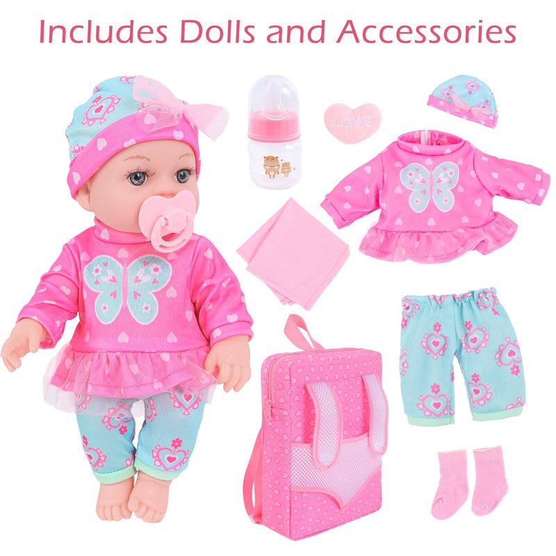 DONTNO 12 Inch Baby Doll with Clothes and Backpack Carrier,Reborn Baby Doll with Bottles Nipple - Image 3