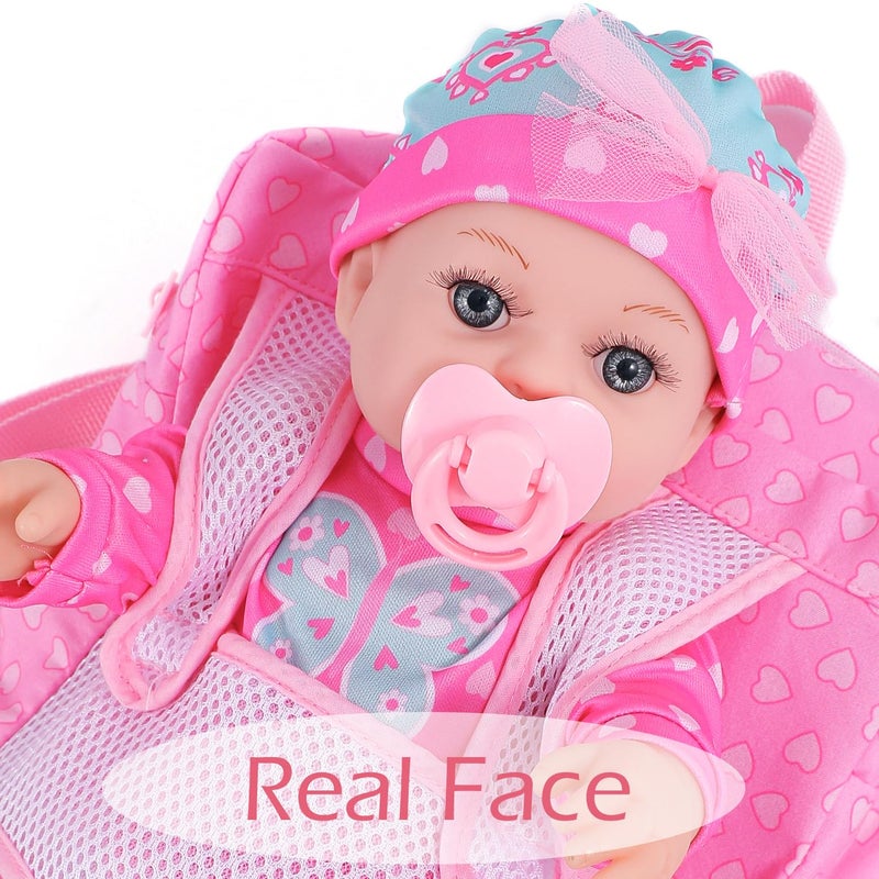 DONTNO 12 Inch Baby Doll with Clothes and Backpack Carrier,Reborn Baby Doll with Bottles Nipple - Image 2