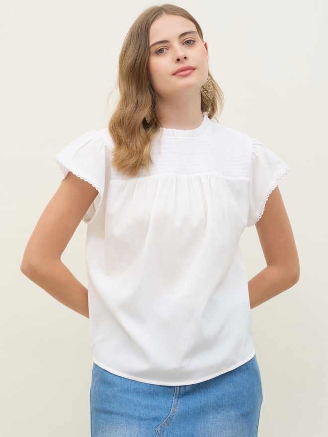 Styli Styli Regular Fit Round Neck Top with Smocked Detail  - Image 2