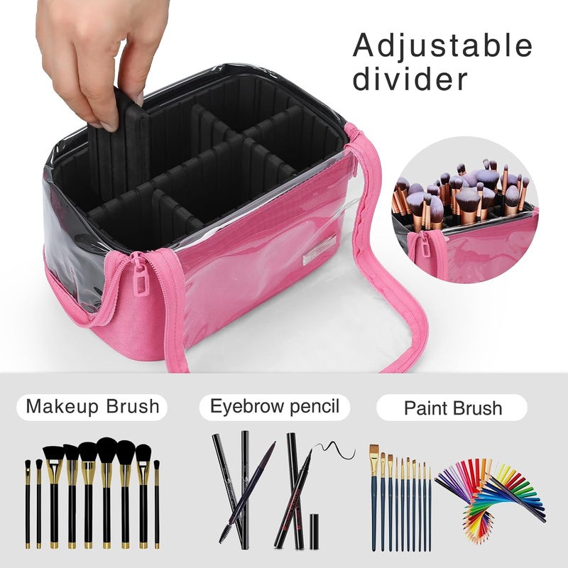 TANTO Makeup Brush Case Stand-up Makeup Cup Makeup Brush Holder Travel Professional Cosmetic Bag Artist Storage Bag with Shoulder Strap and Adjustable Divider (large black) - Image 2