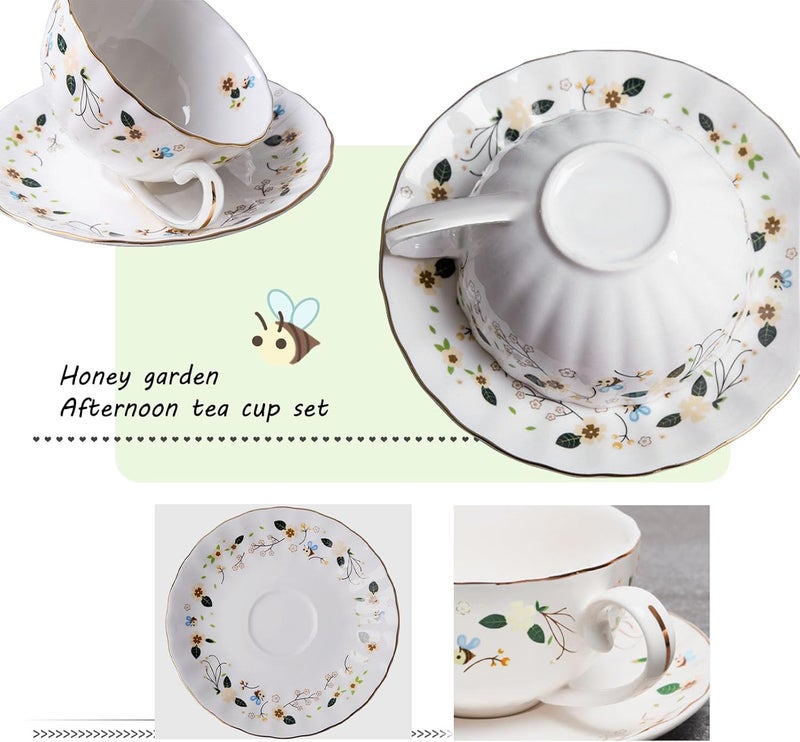 BigNoseDeer Gifts for Women Porcelain Tea cups and Saucers,Art Latte Cup, Cappuccino Cup,Cute Coffee Mug Set Bee Decor christmas Gifts - Image 4