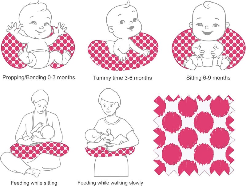 Bacati Ikat Dots Muslin Fabric Nursing Pillow Cover Only Bright Pink - Image 4